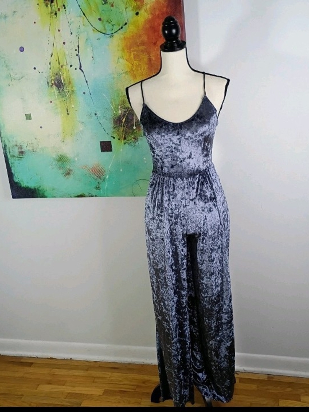 Snap Velvet Spaghetti-Strap Fairycore Whimsigoth Sleeveless Jumpsuit, Small